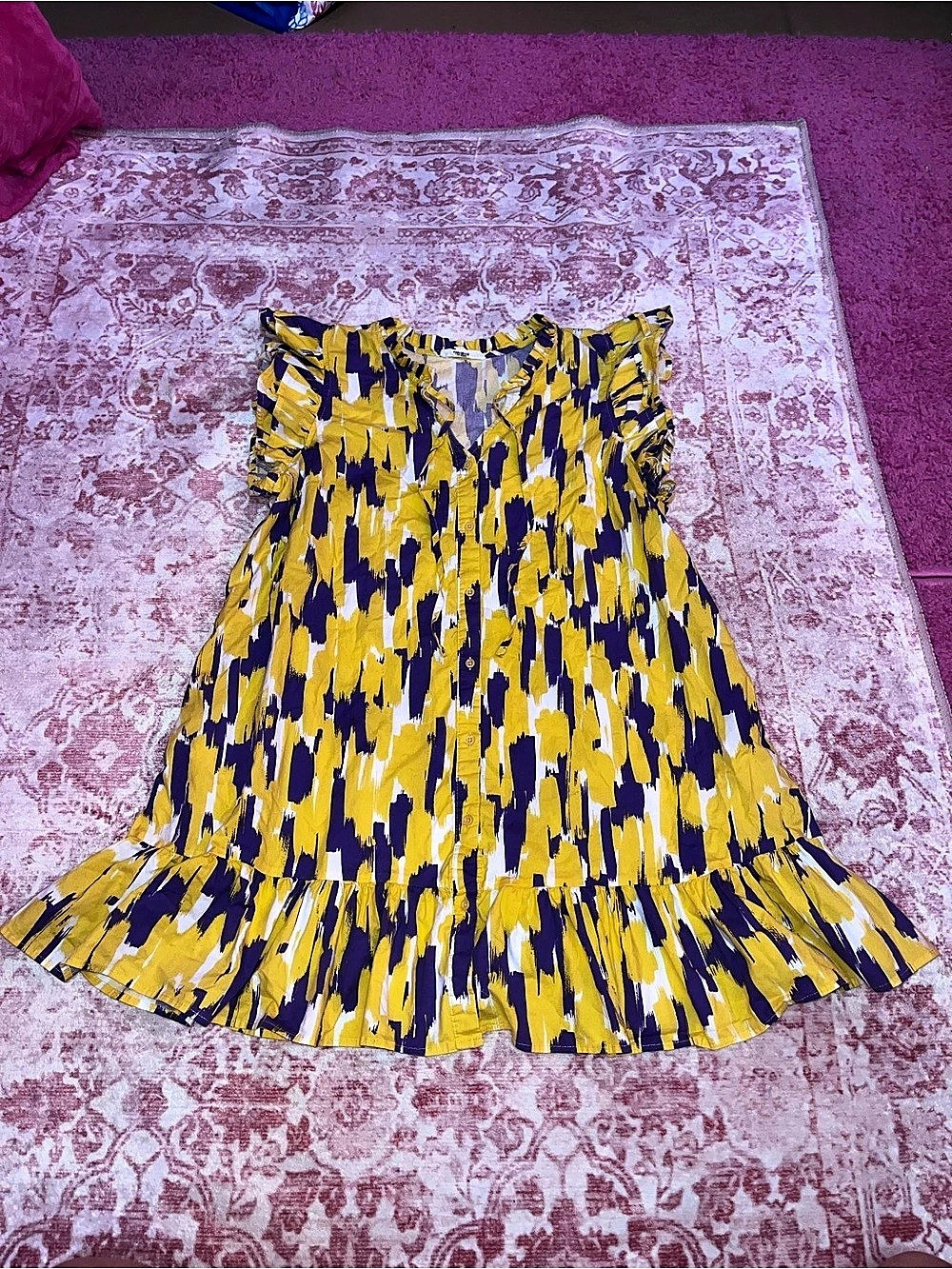 Michelle McDowell Abstract Mini Dress Yellow & Purple Large